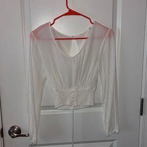see through white crop top, loose sleeves, corset at the bottom
